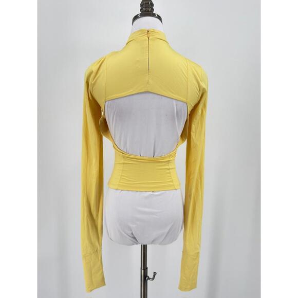 Kijun Yellow Mock Neck Open Back Long Sleeve Top Sz 1 - Picture 3 of 5